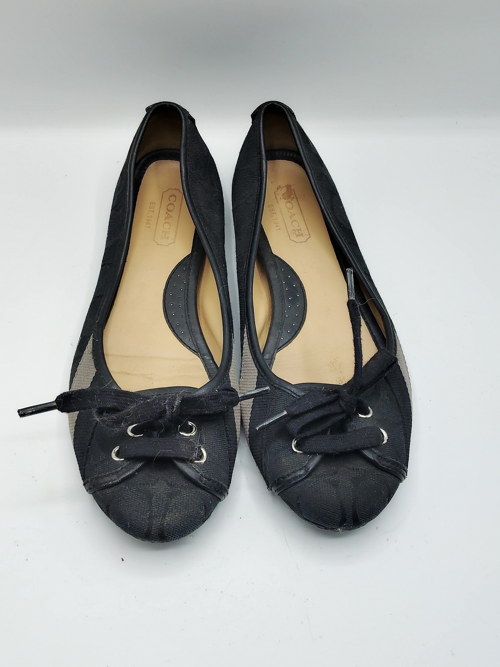 Coach Women’s Black Signature Ballet Flats with Bow